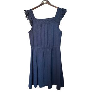 Talbots Navy Sun Dress Crochet Eyelet Flutter Sleeve Women’s Size XL